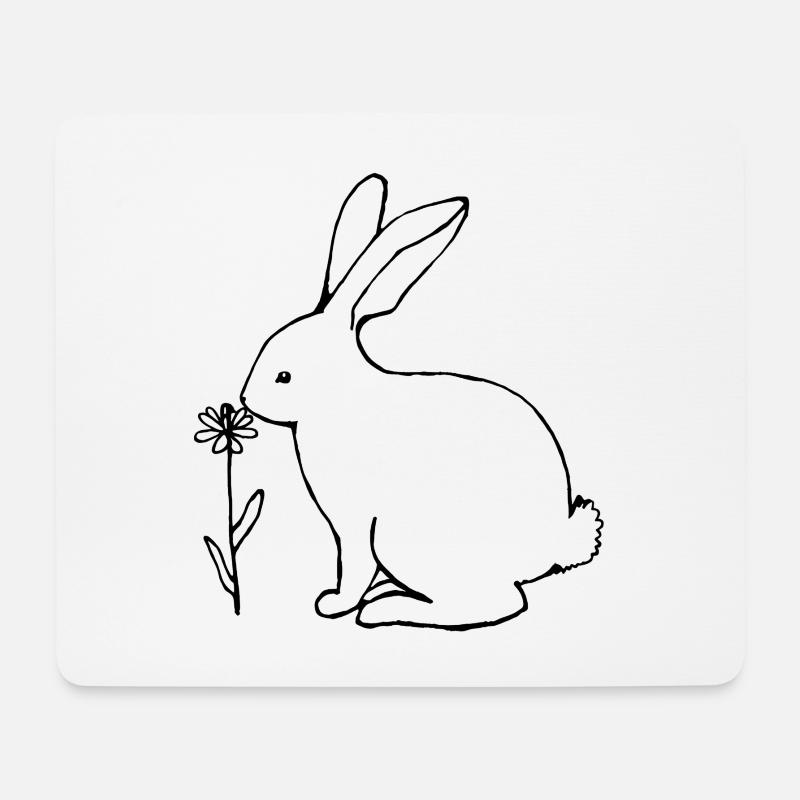 Bunny Smelling a Flower Line Art - Mouse Pad (horizontal) - white
