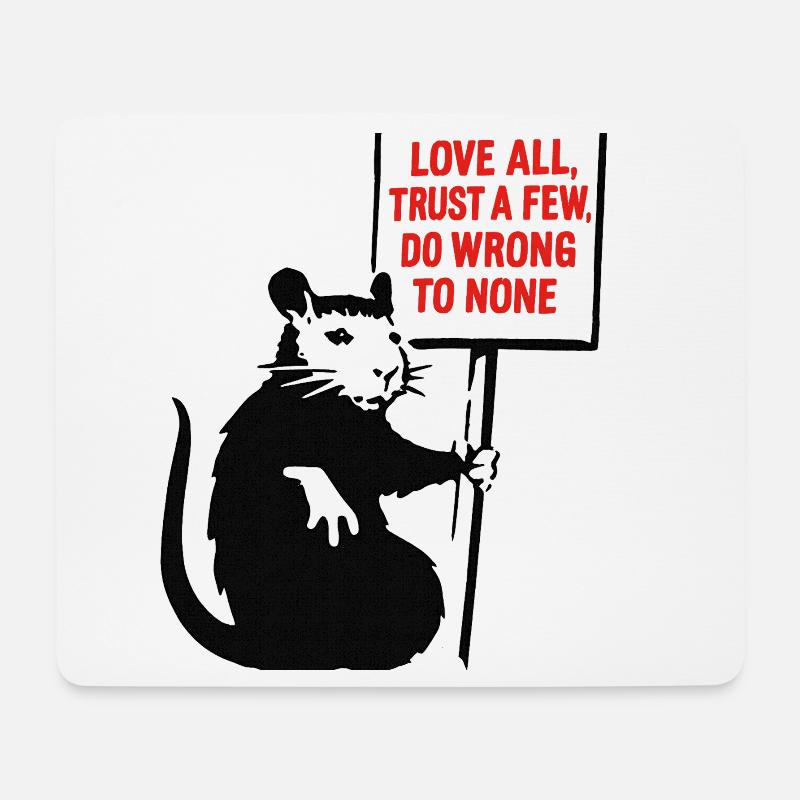 Ratte mit Schild: Liebe Alle Traue Wenigen - Mousepad (Querformat) - Weiß