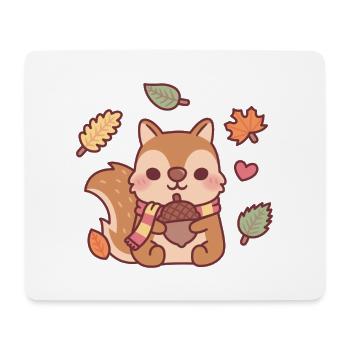 Cute Squirrel With Scarf Holding Acorn Autumn Seas - Mouse Pad (horizontal) - white - Front