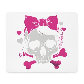 Pink Skull with Braids and Bows - Mouse Pad (horizontal) - white - Front