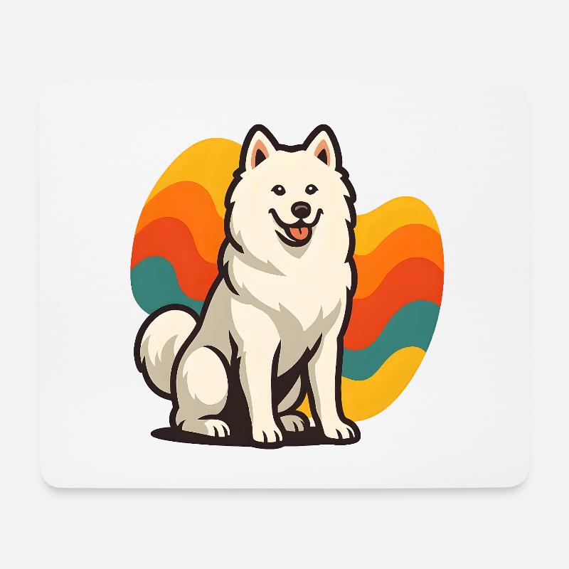 Chien Samoyède Prisme Retro Wave - Tapis de souris (format paysage) - blanc