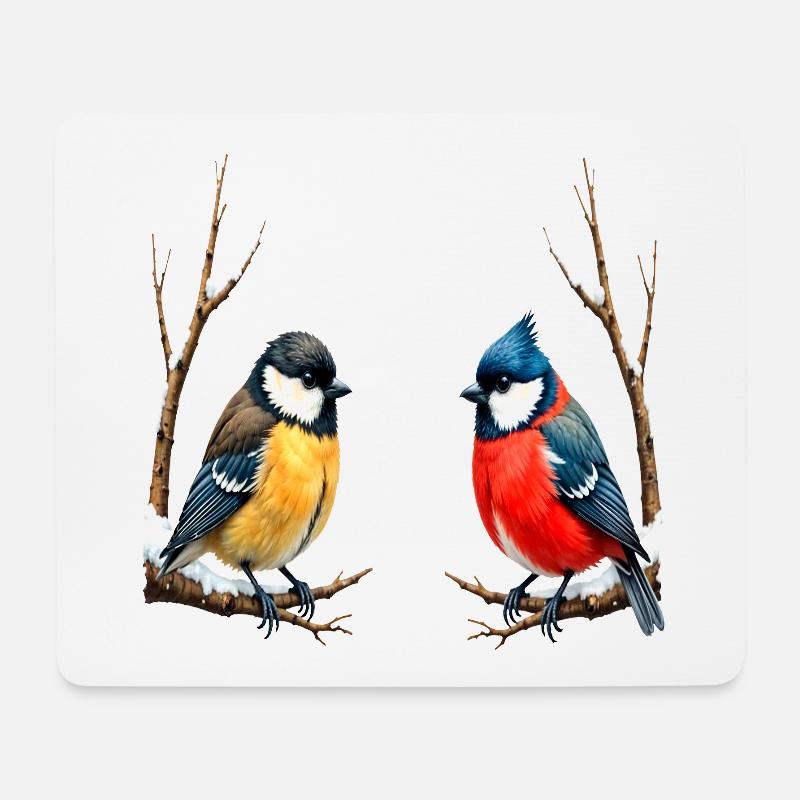 Zwillingssingvögel im Winter - Mousepad (Querformat) - Weiß