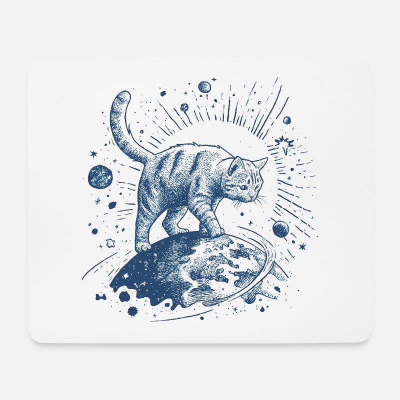 Blauer Weltraumtiger - Katze spaziert im Weltall - Mousepad (Querformat) - Weiß
