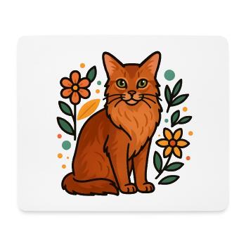 Chat somalien et fleurs - Tapis de souris (format paysage) - blanc - Devant
