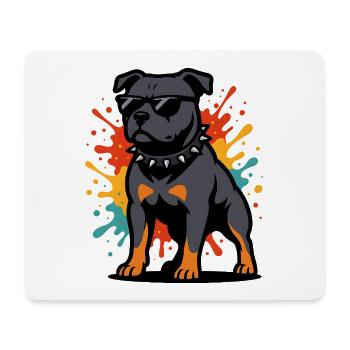 Farbexplosion Staffordshire Hund mit Brille - Mousepad (Querformat) - Weiß - Vorne