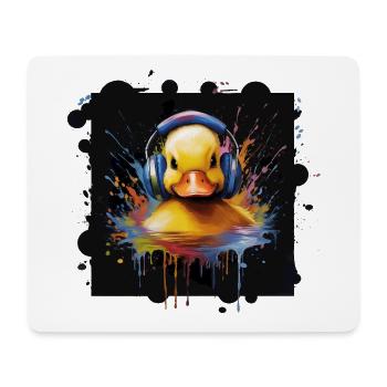 Music Rubber Duck - Motif d’animal amusant avec casque - Tapis de souris (format paysage) - blanc - Devant