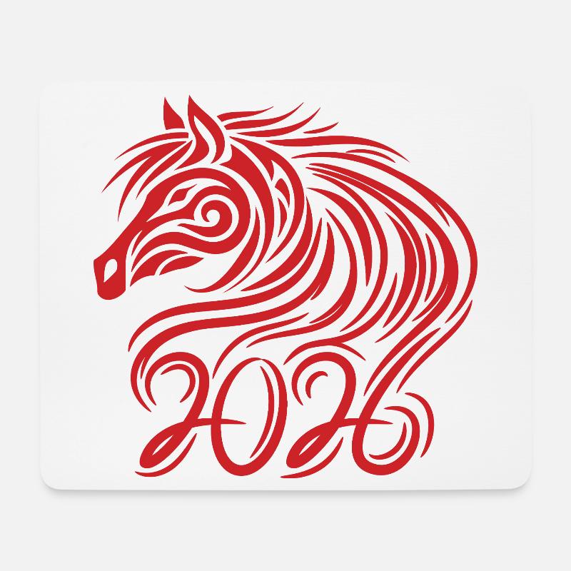Chinesisches Neujahr des Pferdes 2026 - Mousepad (Querformat) - Weiß