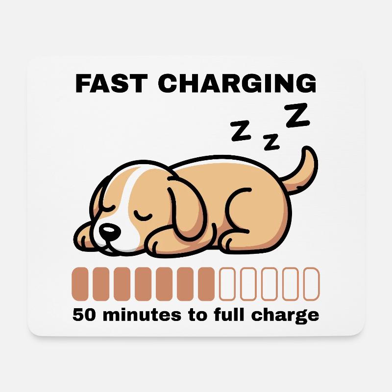 Powernap Dog – Charge rapide - Tapis de souris (format paysage) - blanc