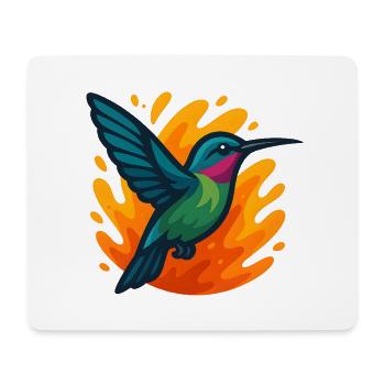 Colorful hummingbird against flaming background - Mouse Pad (horizontal) - white - Front