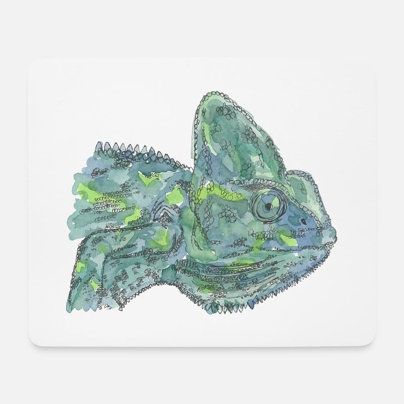 caméléon bleu turquoise Chamaeleon zeylandicus - Tapis de souris (format paysage) - blanc