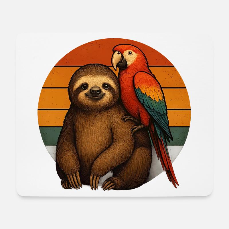 Faultier Papagei Retro Tierfreunde - Mousepad (Querformat) - Weiß