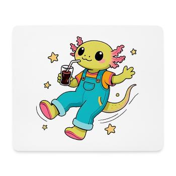 Glücklicher Axolotl, der im All schwebt - Mousepad (Querformat) - Weiß - Vorne