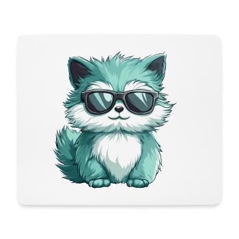 Cute Fluffy Cat Cartoon Kawaii Wearing Sunglasses - Mouse Pad (horizontal) - white - Front