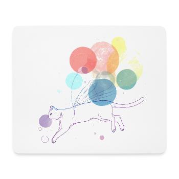Colorful Cat with Floating Balloons Illustration - Mouse Pad (horizontal) - white - Front