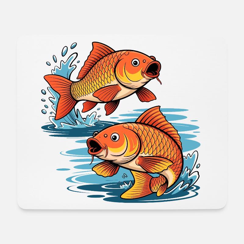 Karpfen – Sportfischer Design mit zwei Karpfen - Mousepad (Querformat) - Weiß