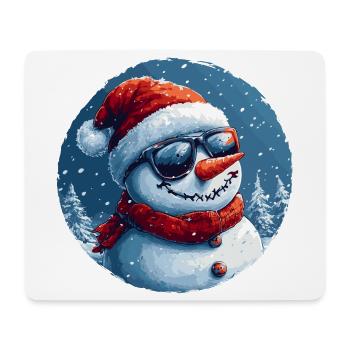 Cooler Schneemann mit Sonnenbrille im Schnee - Mousepad (Querformat) - Weiß - Vorne