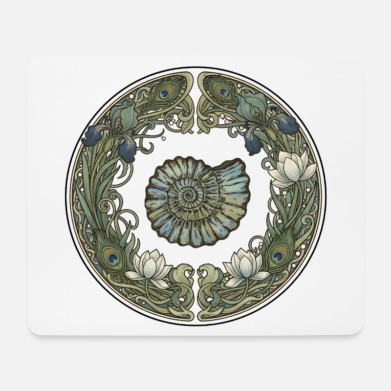 Ammonit Kreisrahmen mit Seegras - Mousepad (Querformat) - Weiß
