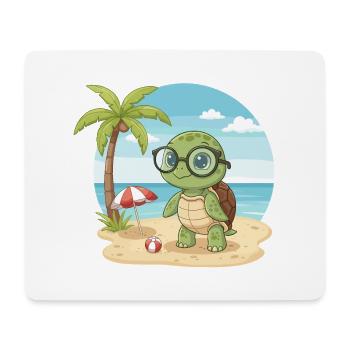 Mignonne Tortue avec des Lunettes vacances d’été sur la plage - Tapis de souris (format paysage) - blanc - Devant