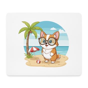 Corgi mignon avec des lunettes vacances d’été sur la plage - Tapis de souris (format paysage) - blanc - Devant