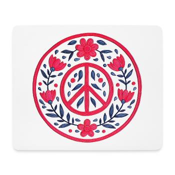 Florales Peace Mandala in Rot und Blau - Mousepad (Querformat) - Weiß - Vorne