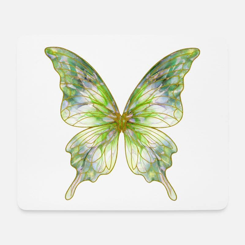 Papillon vert aquarelle - Tapis de souris (format paysage) - blanc