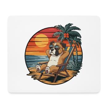 Lustiger Boxerhund am Strand, Sommerurlaub Sonnenuntergang - Mousepad (Querformat) - Weiß - Vorne