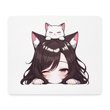 Anime Girl with Cat Neko Girl - Mouse Pad (horizontal) - white - Front