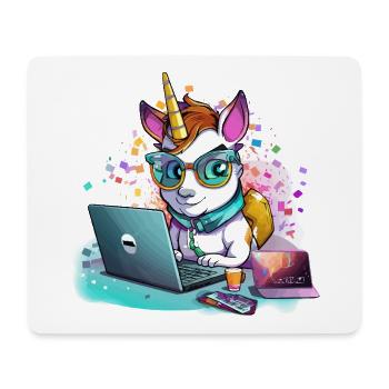 Laptop-Unicorn mit Brille und Glitzer - Mousepad (Querformat) - Weiß - Vorne