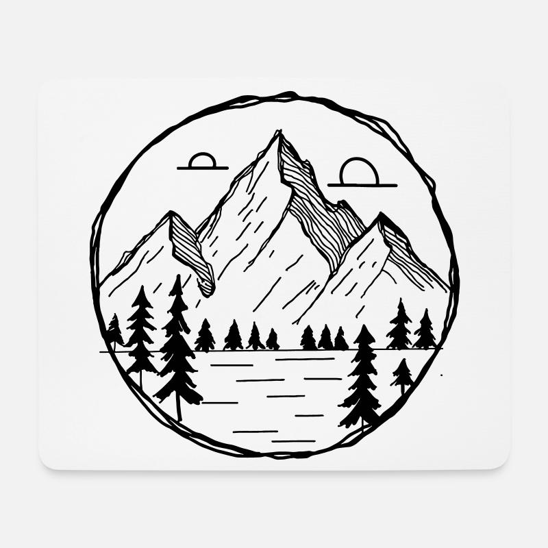 Berge Outdoor Motiv als Zeichnung - Mousepad (Querformat) - Weiß