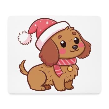 Kawaii Weihnachtshund mit rotem Hut - Mousepad (Querformat) - Weiß - Vorne