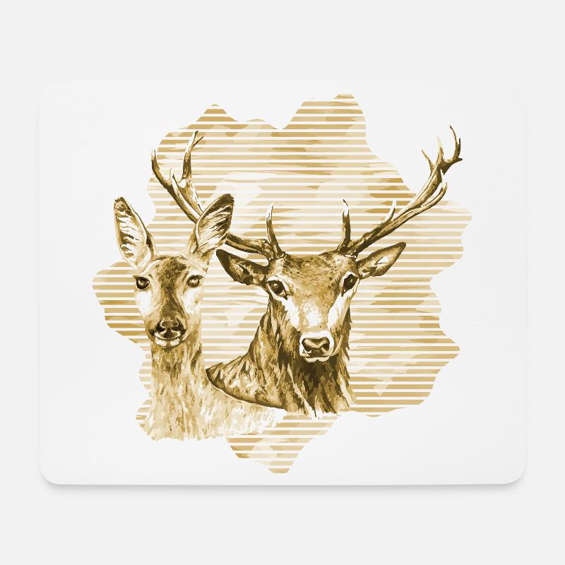 Rehe und Hirsche - Mousepad (Querformat) - Weiß