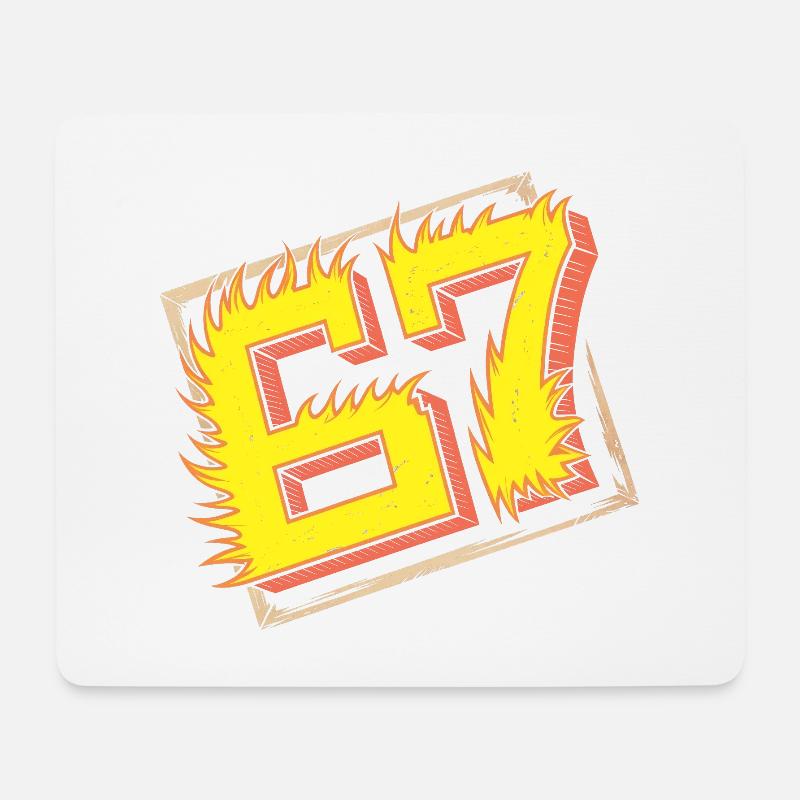 Flaming 67 Brainrot  Emblem - Mouse Pad (horizontal) - white