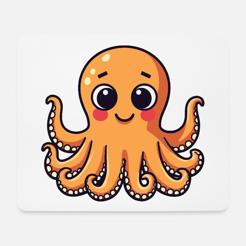 Süßer Tintenfisch lächelnder Oktopus Kawaii - Mousepad (Querformat) - Weiß