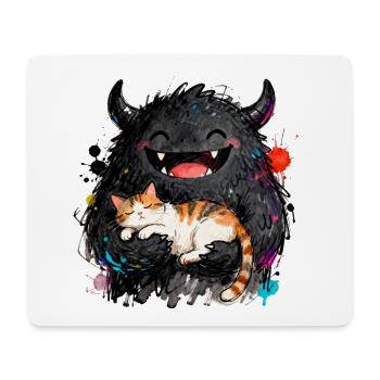 Kuscheliges lachendes Monster mit Katze im Arm - Mousepad (Querformat) - Weiß - Vorne
