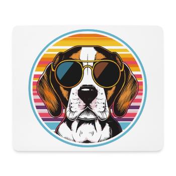 Sonnenbrillen-Hund im Retro-Streifenlook - Mousepad (Querformat) - Weiß - Vorne
