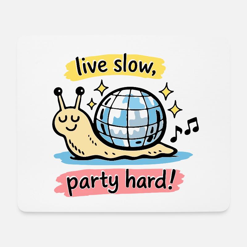 Live Slow Party Hard Schnecke Doodle - Mousepad (Querformat) - Weiß