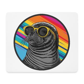 Sceau coloré avec lunettes de soleil - Tapis de souris (format paysage) - blanc - Devant