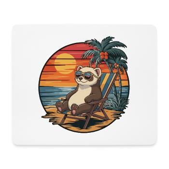 Lustiges Frettchen am Strand, Sommerurlaub Sonnenuntergang - Mousepad (Querformat) - Weiß - Vorne