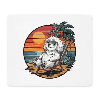 Lustiger Malteserhund am Strand, Sommerurlaub Sonnenuntergang - Mousepad (Querformat) - Weiß - Vorne