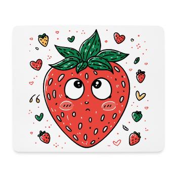 Kawaii Erdbeere mit neugierigen Augen - Mousepad (Querformat) - Weiß - Vorne