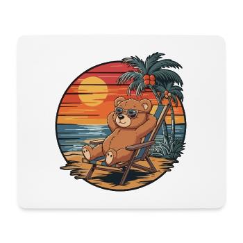 Funny Teddy Bear on Beach Summer Vacation Sunset - Mouse Pad (horizontal) - white - Front