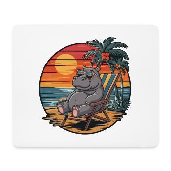 Lustiges Nilpferd am Strand, Sommerurlaub Sonnenuntergang - Mousepad (Querformat) - Weiß - Vorne