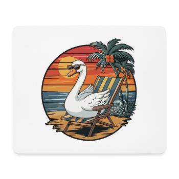 Funny Swan on Beach Summer Vacation Sunset - Mouse Pad (horizontal) - white - Front