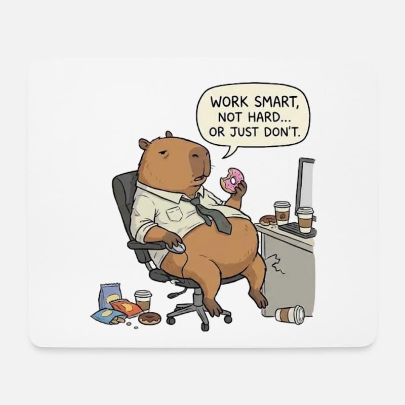 Capybara beaver at work: Lazy instead of work - Mouse Pad (horizontal) - white