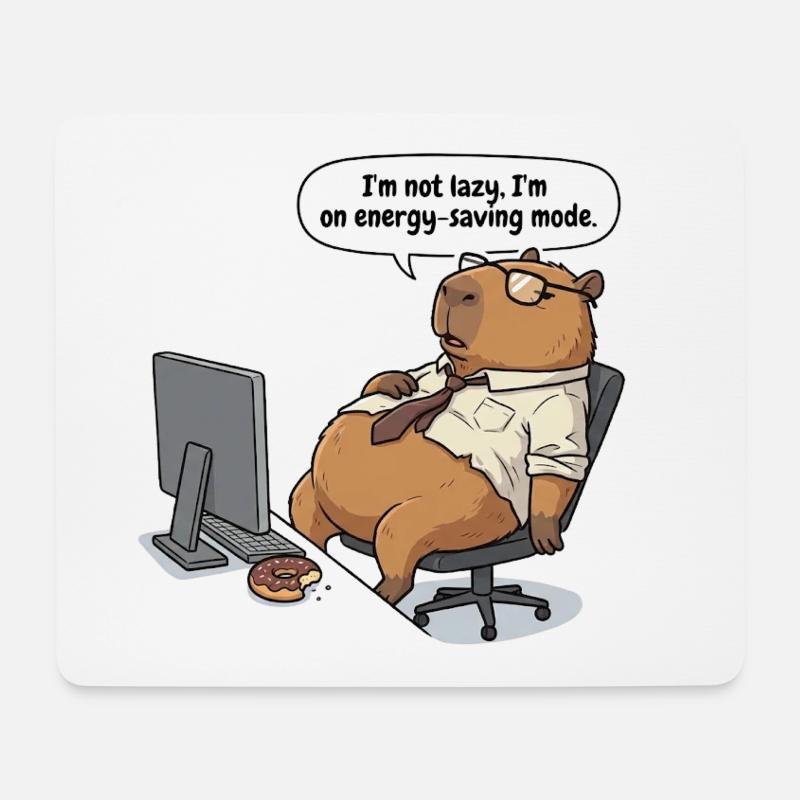 Energy-saving Capybara beaver at the workplace - Mouse Pad (horizontal) - white