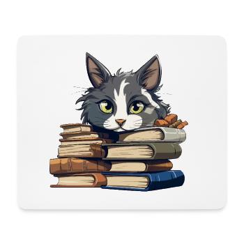 Bücherstapel Katze Bibliophile - Mousepad (Querformat) - Weiß - Vorne