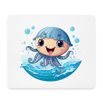 Kawaii-Qualle im Meeresrauschen - Mousepad (Querformat) - Weiß - Vorne
