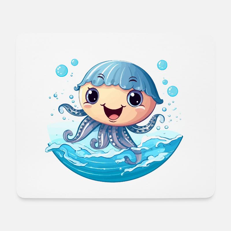Kawaii-Qualle im Meeresrauschen - Mousepad (Querformat) - Weiß