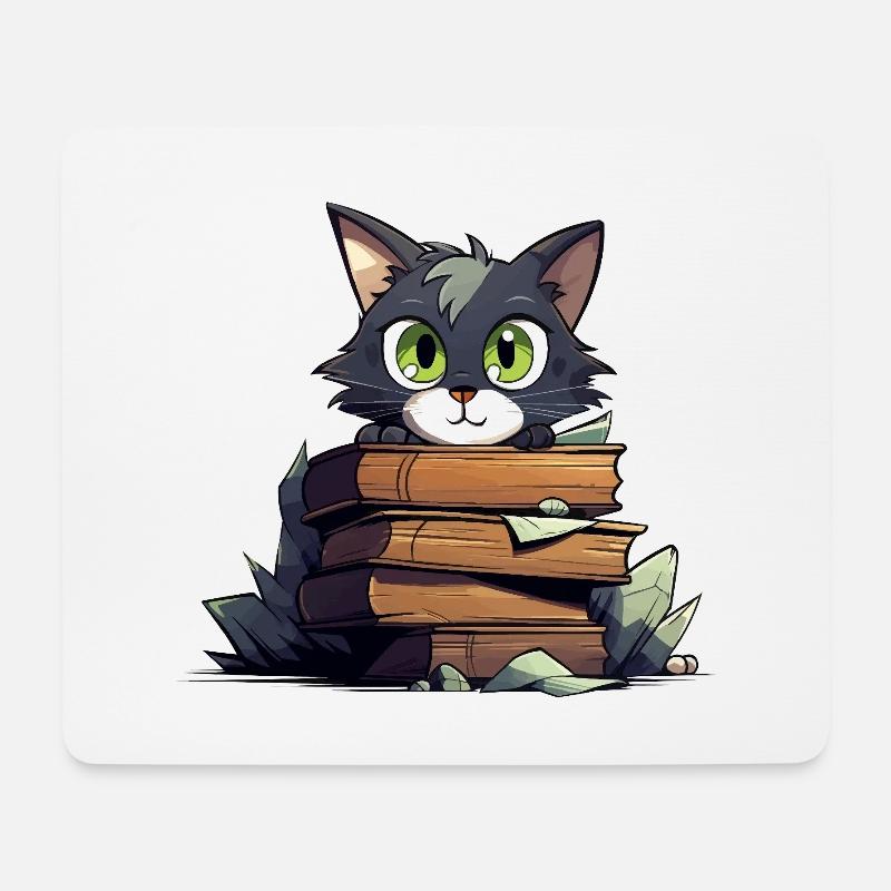 Cat Book Stack - Mouse Pad (horizontal) - white