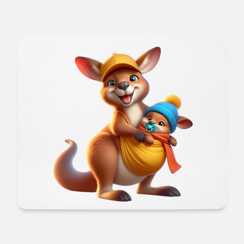 Fröhliches Känguru mit Baby - Mousepad (Querformat) - Weiß